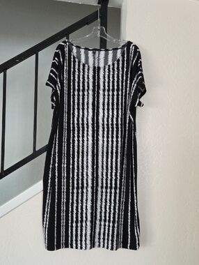 Tiana B. Black & White Vertical Stripe Midi Dress